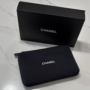CHANEL Black Logo Zip Pouch
